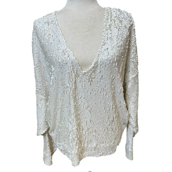 IRO Cream Sequin V-Neck Blouse - Picture 1 of 7